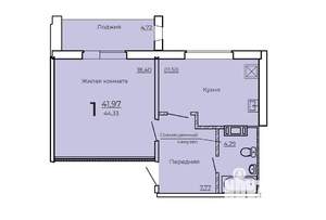 1-к квартира, строящийся дом, 44м2, 1/10 этаж