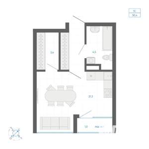 Студия квартира, вторичка, 30м2, 4/22 этаж