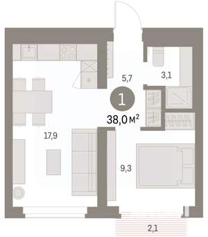 1-к квартира, вторичка, 38м2, 5/9 этаж