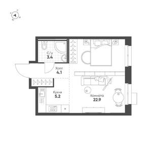 Студия квартира, строящийся дом, 36м2, 8/16 этаж