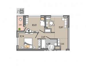 2-к квартира, строящийся дом, 49м2, 25/31 этаж