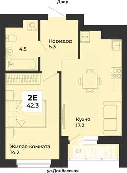 2-к квартира, строящийся дом, 42м2, 5/25 этаж