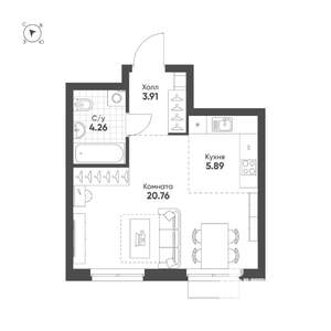 Студия квартира, вторичка, 35м2, 3/25 этаж