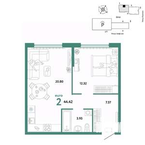 2-к квартира, вторичка, 44м2, 12/24 этаж