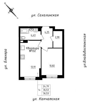 1-к квартира, строящийся дом, 37м2, 12/25 этаж