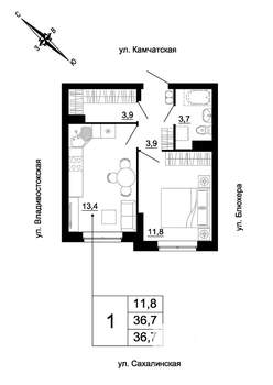 1-к квартира, строящийся дом, 37м2, 22/24 этаж
