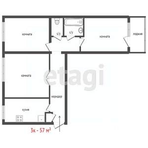 3-к квартира, вторичка, 58м2, 6/9 этаж