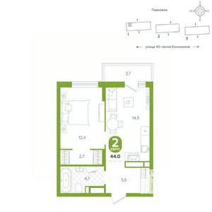 1-к квартира, вторичка, 44м2, 15/16 этаж