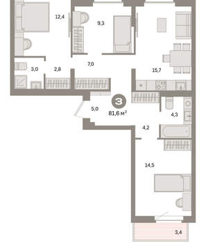 3-к квартира, вторичка, 82м2, 6/9 этаж