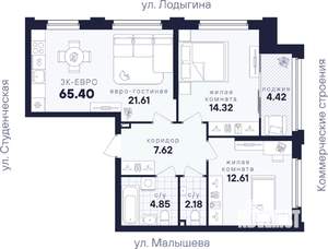2-к квартира, вторичка, 65м2, 17/31 этаж