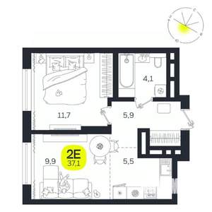 2-к квартира, вторичка, 37м2, 18/27 этаж