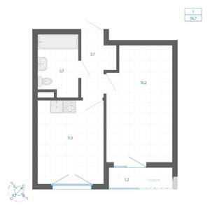 1-к квартира, вторичка, 36м2, 15/15 этаж