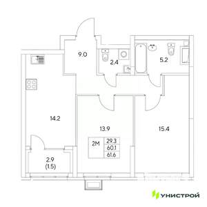 2-к квартира, вторичка, 62м2, 11/31 этаж