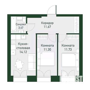 2-к квартира, вторичка, 51м2, 3/4 этаж