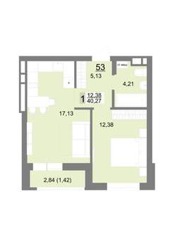 1-к квартира, строящийся дом, 40м2, 6/22 этаж