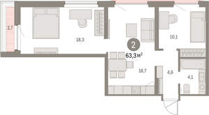 2-к квартира, вторичка, 63м2, 6/9 этаж