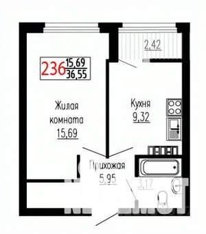 1-к квартира, строящийся дом, 37м2, 18/27 этаж