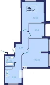 3-к квартира, вторичка, 70м2, 24/27 этаж