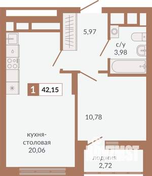 1-к квартира, вторичка, 42м2, 29/31 этаж