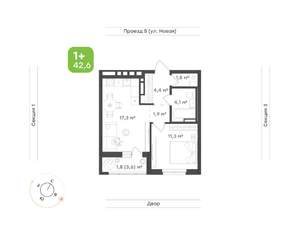1-к квартира, вторичка, 43м2, 3/9 этаж