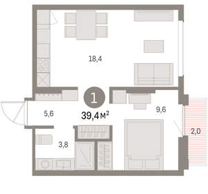 1-к квартира, вторичка, 39м2, 4/9 этаж
