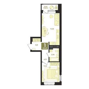 1-к квартира, вторичка, 43м2, 10/18 этаж