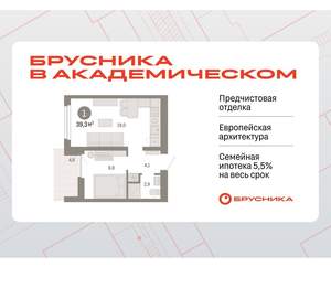 1-к квартира, вторичка, 39м2, 9/9 этаж