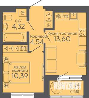 1-к квартира, вторичка, 34м2, 4/16 этаж