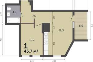 1-к квартира, вторичка, 46м2, 19/19 этаж
