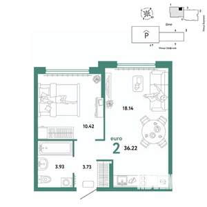 2-к квартира, вторичка, 36м2, 17/24 этаж