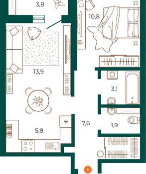 2-к квартира, вторичка, 51м2, 25/26 этаж