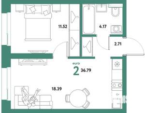 2-к квартира, вторичка, 37м2, 4/21 этаж