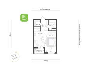 1-к квартира, вторичка, 46м2, 16/24 этаж