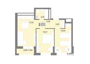 2-к квартира, строящийся дом, 56м2, 13/22 этаж