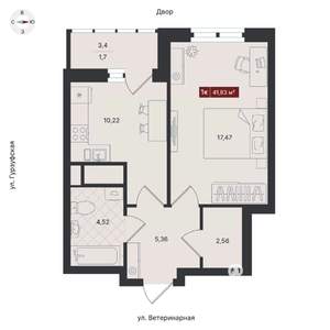 1-к квартира, вторичка, 42м2, 13/24 этаж