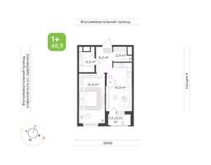 1-к квартира, вторичка, 46м2, 18/24 этаж