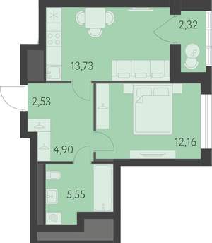1-к квартира, вторичка, 40м2, 8/16 этаж
