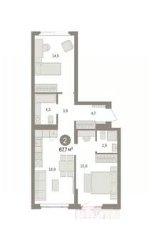 2-к квартира, вторичка, 68м2, 3/7 этаж