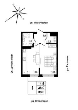 1-к квартира, вторичка, 37м2, 17/19 этаж