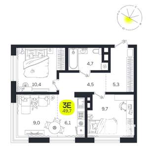 3-к квартира, вторичка, 50м2, 3/27 этаж