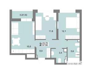 2-к квартира, строящийся дом, 58м2, 3/25 этаж