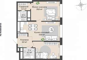 2-к квартира, вторичка, 77м2, 3/29 этаж