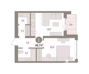 1-к квартира, вторичка, 47м2, 3/8 этаж