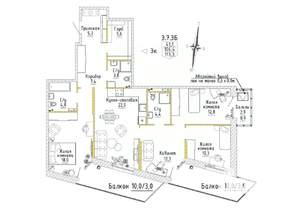 3-к квартира, строящийся дом, 113м2, 7/8 этаж