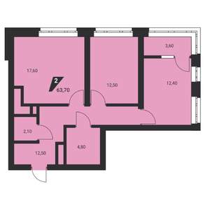 2-к квартира, вторичка, 64м2, 23/25 этаж