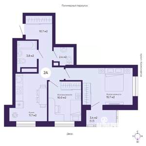 2-к квартира, вторичка, 56м2, 19/19 этаж