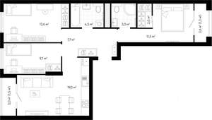 3-к квартира, вторичка, 75м2, 17/24 этаж