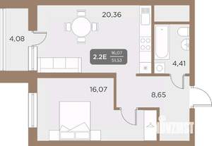 2-к квартира, вторичка, 52м2, 15/24 этаж