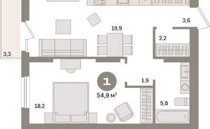 1-к квартира, вторичка, 55м2, 14/17 этаж