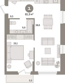 1-к квартира, вторичка, 61м2, 12/17 этаж